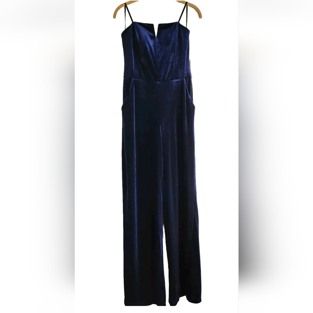 Strapless Velvet Navy Blue Jumpsuit